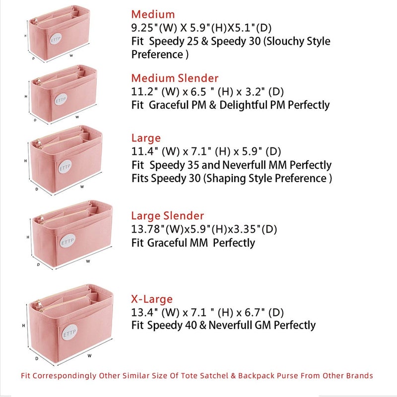 ETTP Purse Organizer, Felt Bag Organizer Insert For Speedy, Neverfull, Tote, Handbag, 8 Colors 5 Sizes (Large, Brush Pink) - Image 2